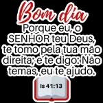 Bom dia Porque eu, o SENHOR teu Deus, te tomo pela tua mão direita; e te digo: Não temas, eu te ajudo. Is 41:13