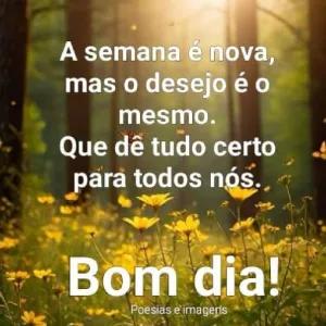 A semana é nova, mas o desejo é o mesmo. Que dê tudo certo para todos nós.  Bom dia!  Poesias e imagens - getsticker.com