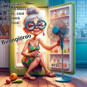 Stamattina ! mi sono messa in frigo, cosi vi arriverà un fresco Buongiorno - getsticker.com