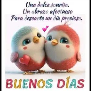 Una dulce sonrisa. Un abrazo afectuoso Para desearte un día precioso. BUENOS DÍAS - getsticker.com