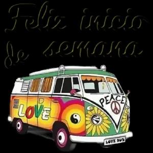 Feliz inicio de semana LOVE PEACE LOVE BUS - getsticker.com