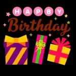 ケーキとお祝いスタンプ