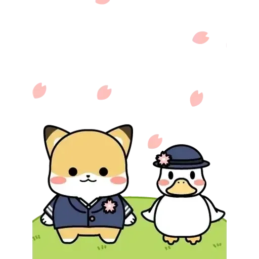 小狐狸與鴨子 春天全螢幕貼圖