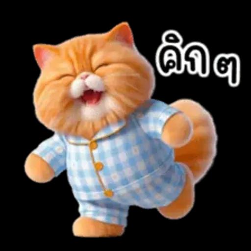 แมวขี้โมโหในชุดนอนสีอ่อน