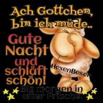 Ach Gottchen
bin ich müde...
Gute
Nacht
und
schläft
schön!
*Bis morgen in
alter Frische.
HexenBesen