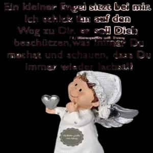 Ein kleiner Engel sitzt bei mir.  Ich schick ihn auf den Weg zu Dir, er soll Dich beschützen, was immer Du machst und schauen, dass Du immer wieder lachst!! - getsticker.com