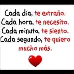 Cada día, te extraño. Cada hora, te necesito. Cada minuto, te siento. Cada segundo, te quiero mucho más.